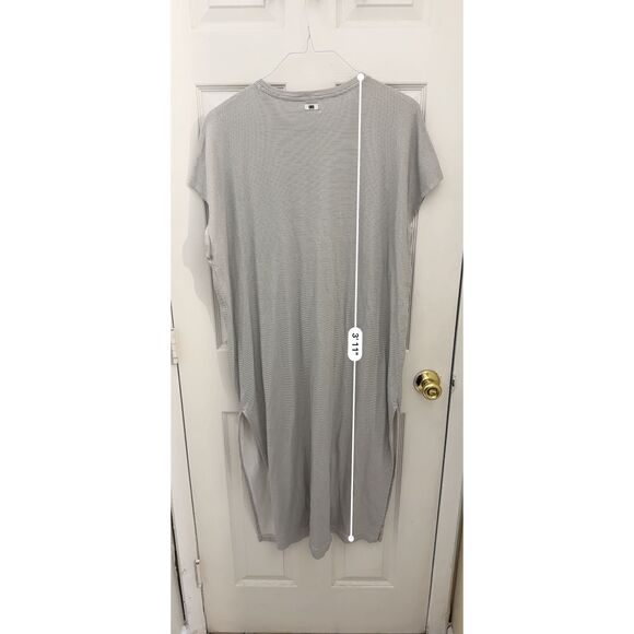 Lunya Cotton Midi Dress Cap Sleeve Striped Boxy Size Large XL White Black - Picture 8 of 10